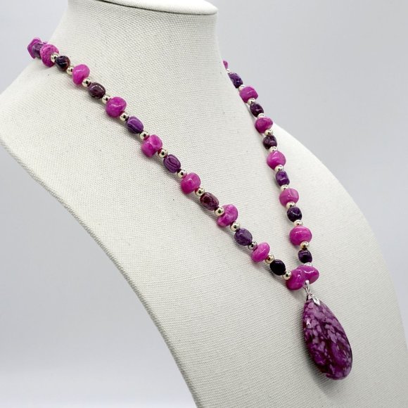 Necklace with Purple Lace Agate Stone. - Picture 3 of 5